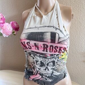 Hand Cut Guns and Roses Graphic Open Back Halter Graphic Tank